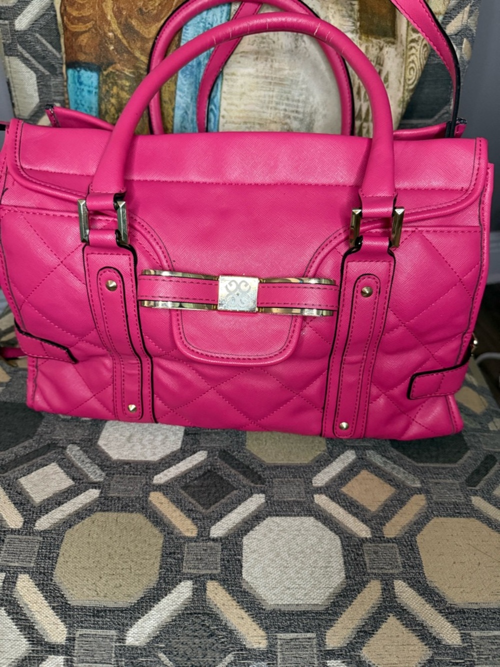Gianni Bini Hot Pink Quilted Bow Handbag Satchel